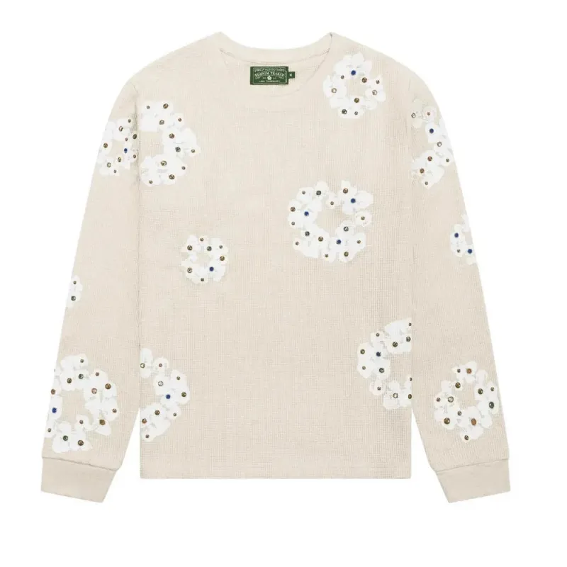 AfewVibe Denim Tears Rhinestone Wreath Thermal Oatmeal, front view