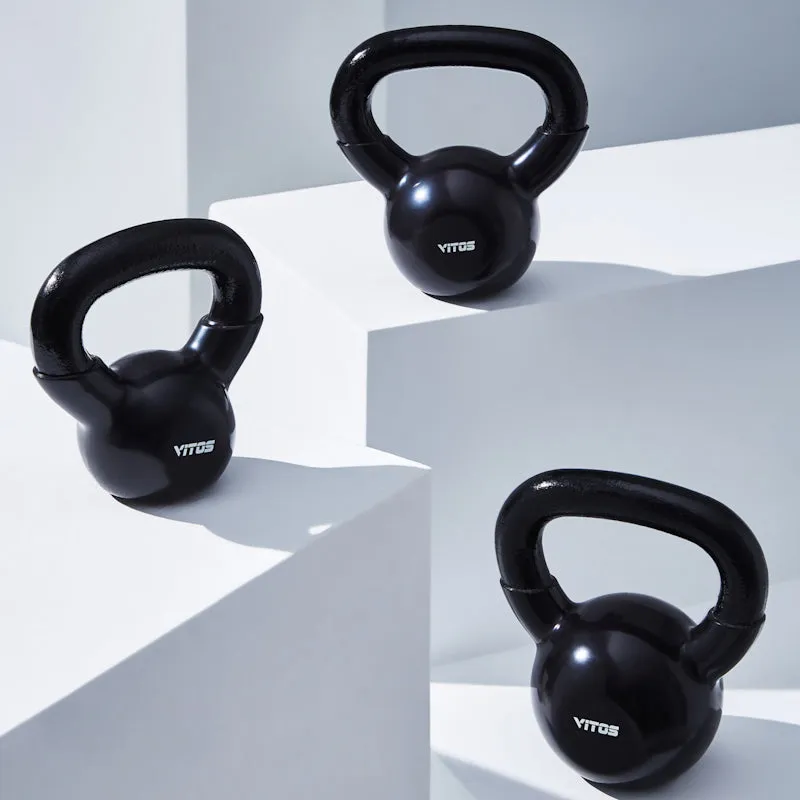 Vitos Vinyl Coated Kettlebell cast iron with black vinyl bottom surface