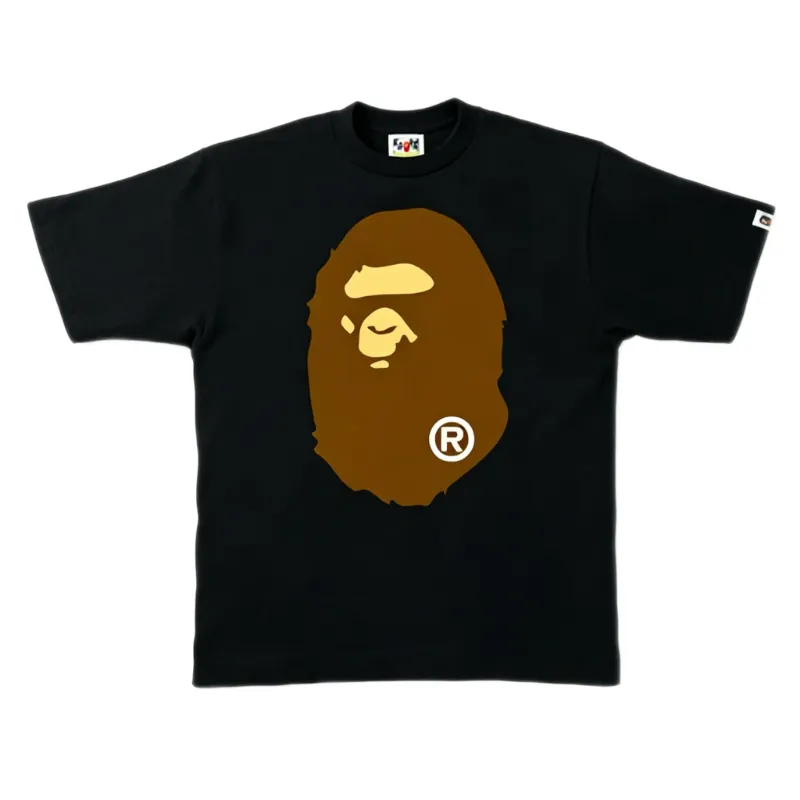 AfewVibe BAPE Big Ape Head Tee Black, black short-sleeve tee with rubber-print Ape Head on front and back