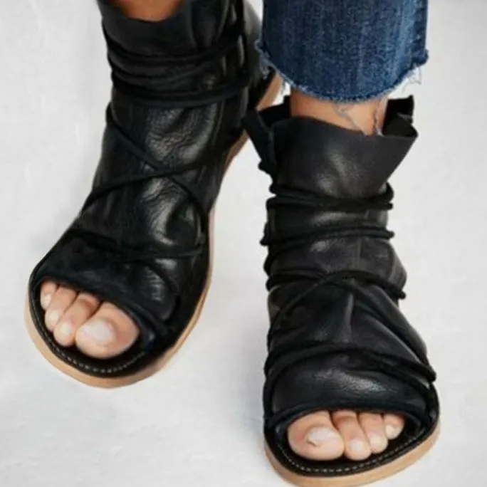 Mislish Black Open-toe Sandals Women's Flats, flat sandal with open toe