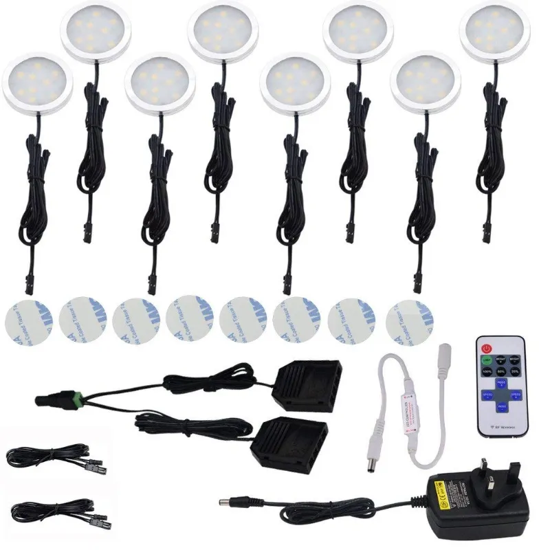 AIBOO Wireless 12V LED Under Cabinet Lighting Dimmable with RF Remote Controller 8 Lights for kitchen closet counter