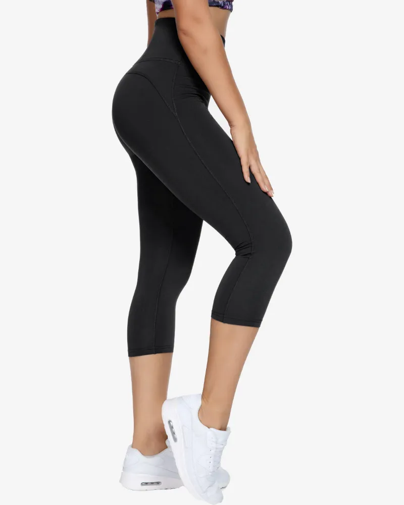 QUEENIEKE tummy-control capris with two-line waist, full-length view