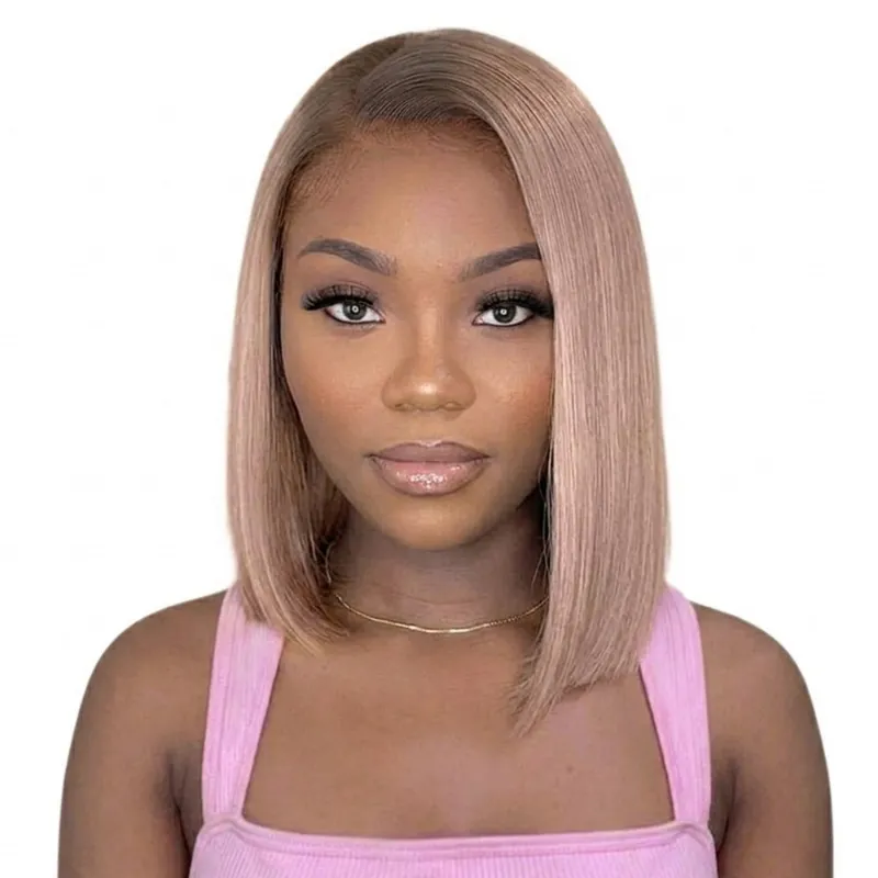 Megalook 6x5 Invisible Knots Ash Blonde Ombre Straight Bob Wigs, displayed showing natural hairline