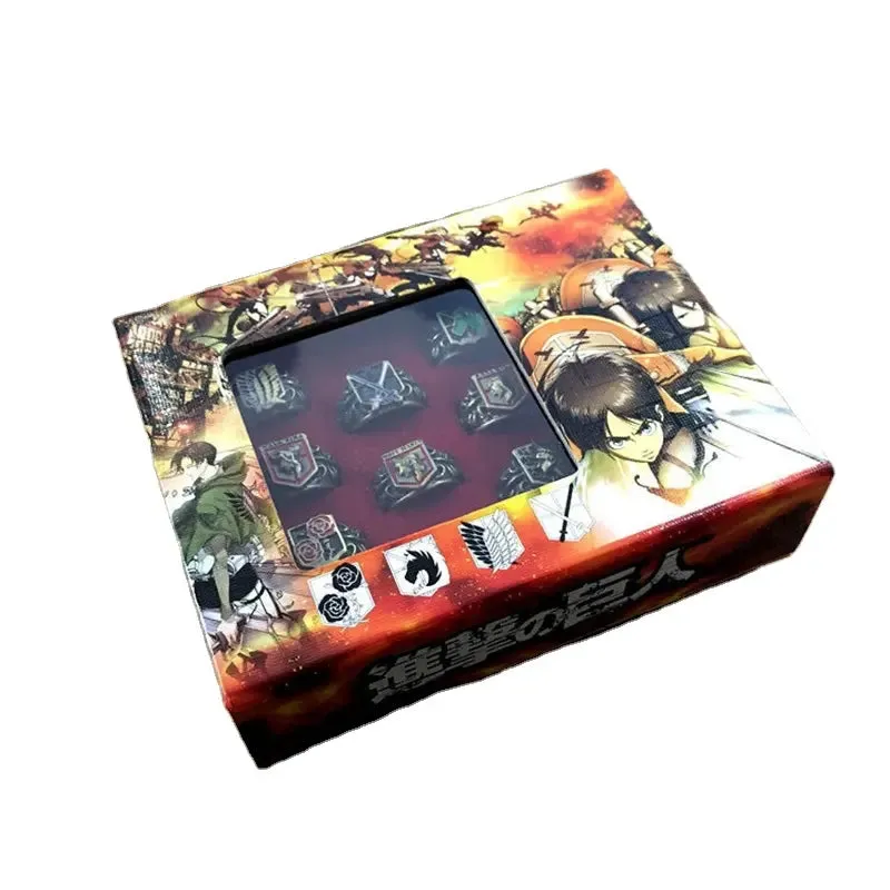 Animeancy Attack on Titan Jewelry Set with silver metal rings and necklace pendant in gift box