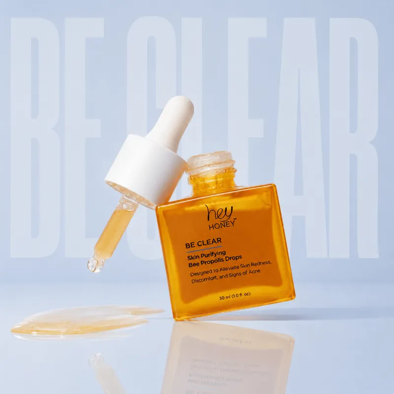 Hey Honey BE CLEAR Skin Purifying Bee Propolis Drops bottle with dropper