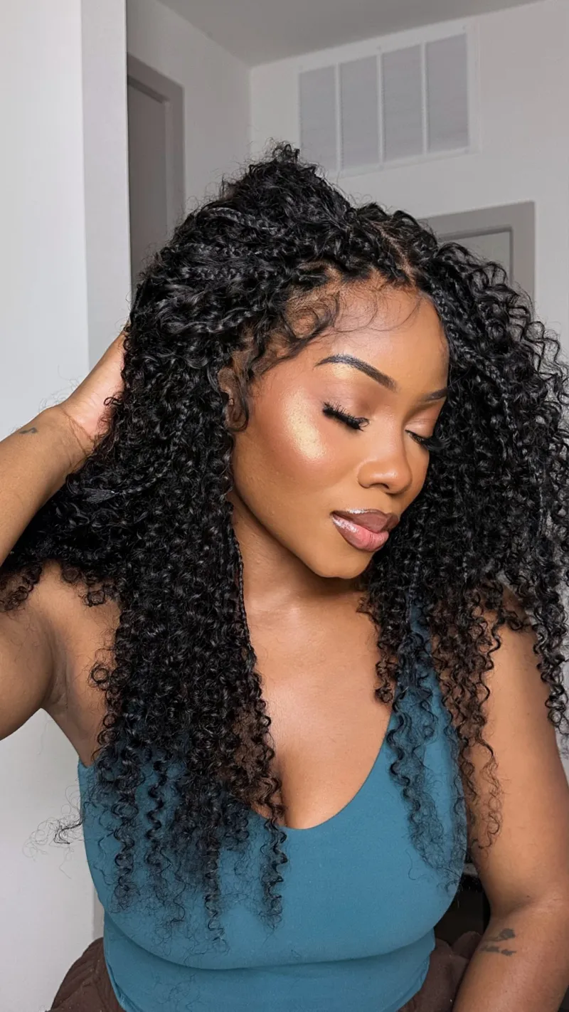 Jaliza Lulu Bora Bora Pre Bleached Swiss HD Full Lace Human Hair Curly Wave Boho Box Braided Wig with voluminous curls