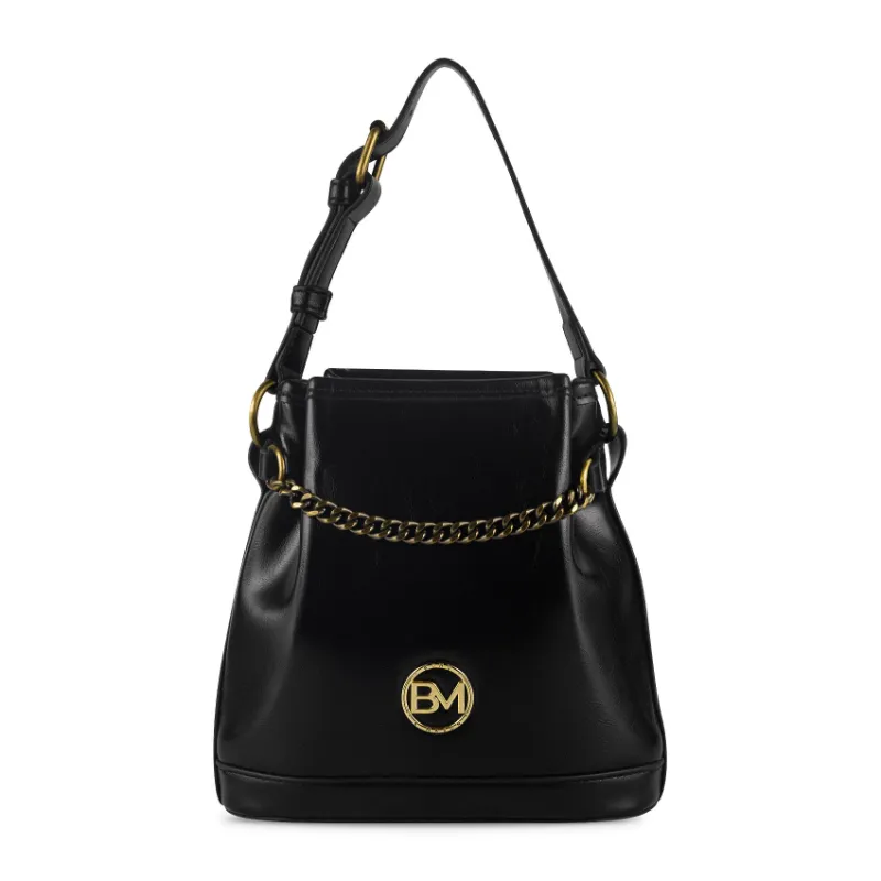 Bond & Mason The Leonora Handbag showing structured vegan leather handbag with gold-tone hardware