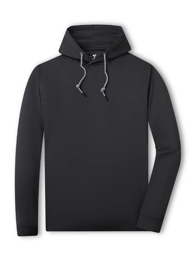DTWOOO Solid Performance Hoodie in Black with drawstring hood and side pockets