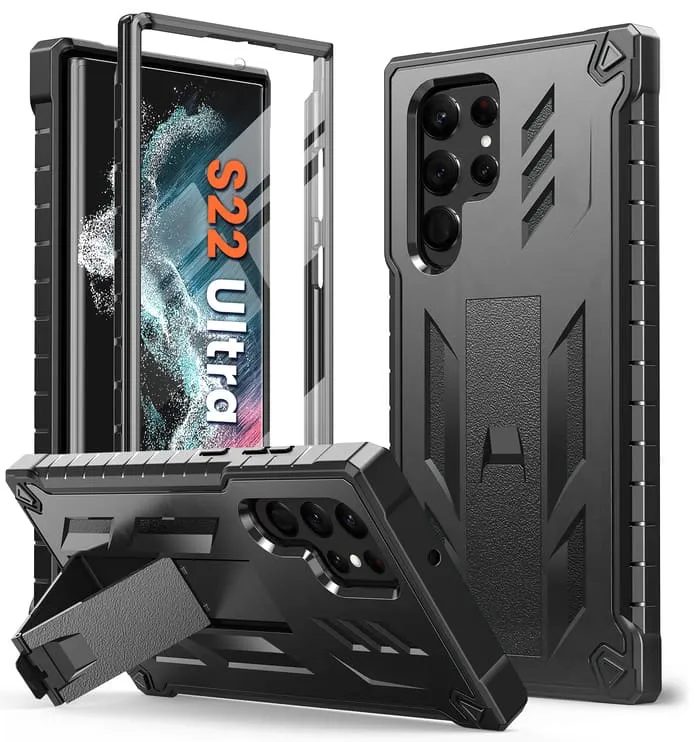 FNTCASE OFFICIAL Galaxy S22 Ultra 5G 6.8 inch with Built-in Front Frame Screen Protector Cover and Kickstand
