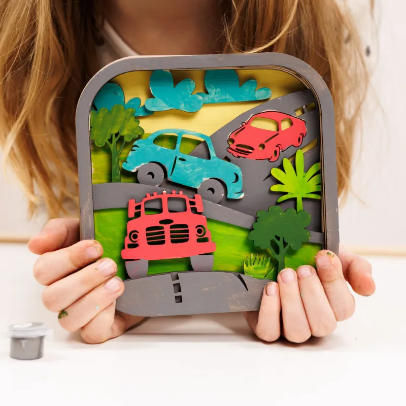 Enjoy The Wood 3D DIY Wood Painting Kit for Kids Cars with wooden vehicle models
