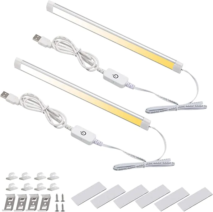AIBOO LED Under Cabinet Lighting 2Pack USB powered dimmable light bar with touch sensor for kitchen and closet