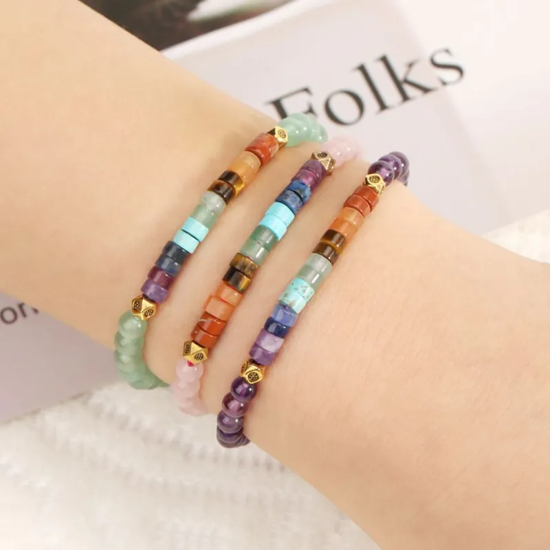 Turix Crystal Harmony Bracelet with five natural gemstone beads on elastic band