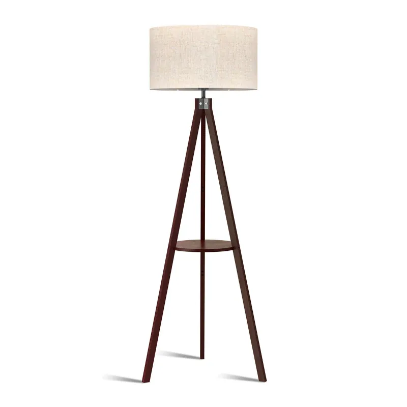 Lepower Tec Wooden Tripod Floor Lamp with Shelf showing storage function