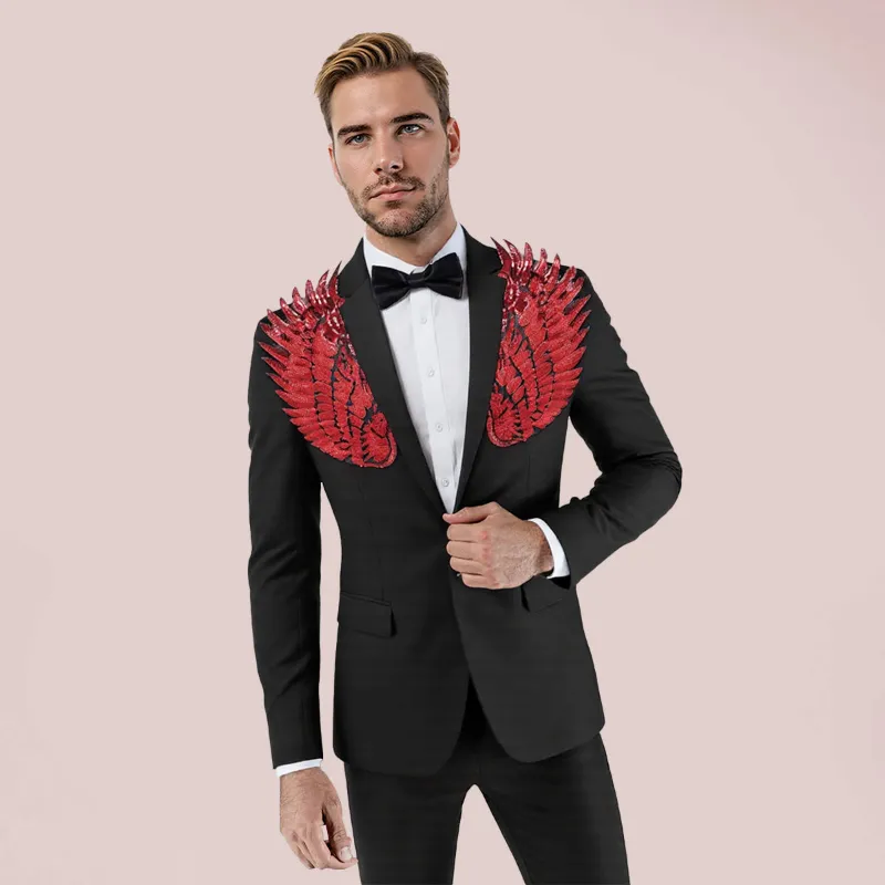 Cloudstyle C4C0003 Series Red Wings Black Blazer with floral print detail