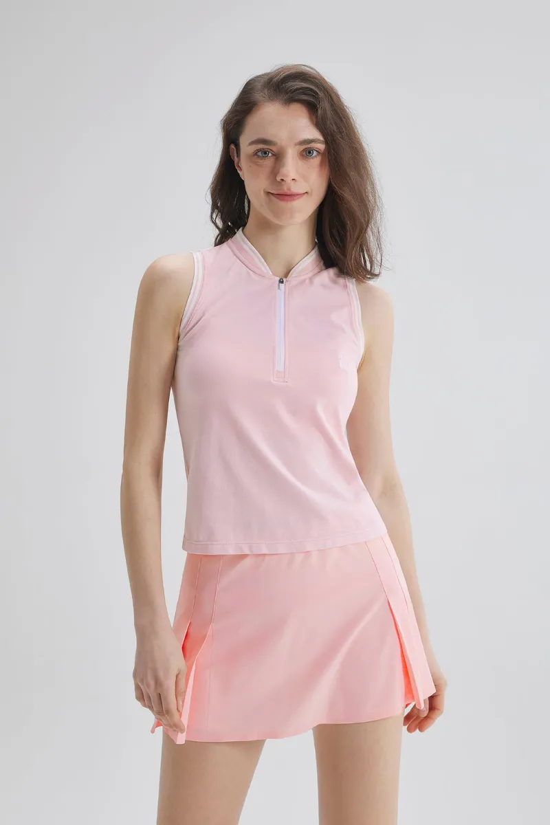 SALTUM Colorblock Sleeveless Tennis Top in Tech Piqué fabric with zip placket and sporty paneling