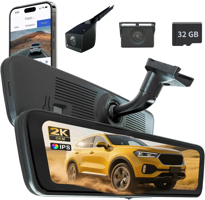 Tesstudio 8.2 Inch OEM Rear View Mirror Camera with detached front lens and IPS screen
