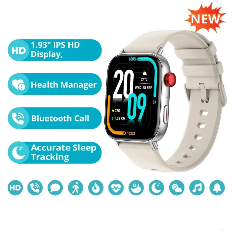 Kicklo 2 In 1 Fitness Tracker Voice Calling Smart Watch with square display and silicone band