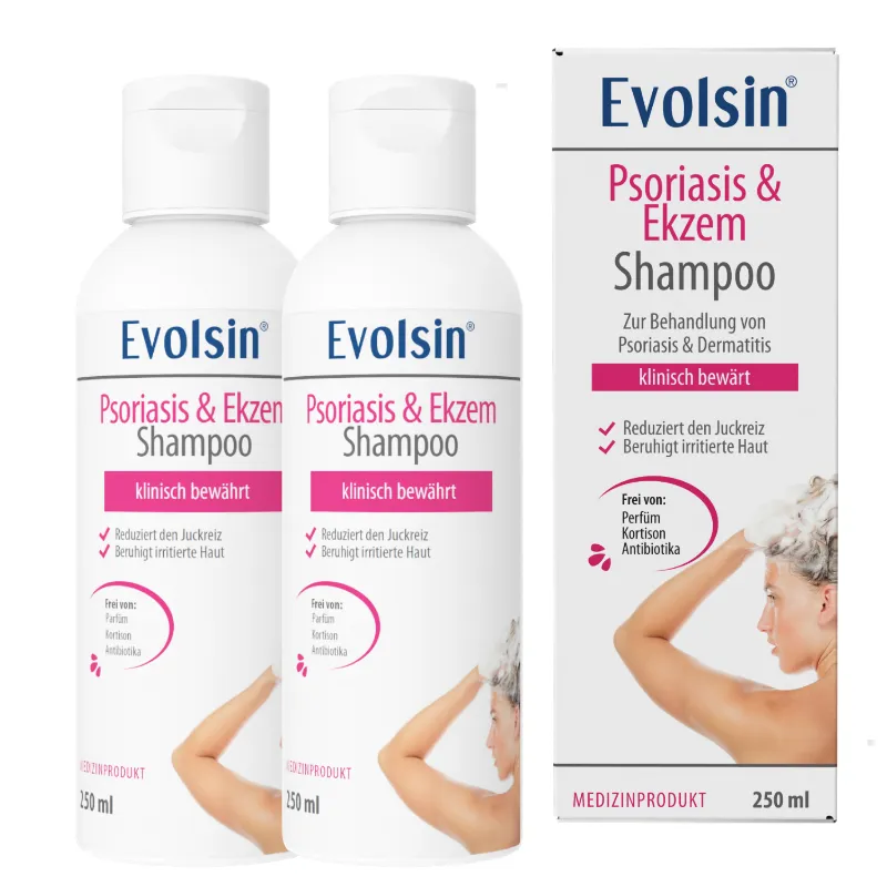 Evolsin Medical Psoriasis & Ekzem Shampoo two-pack bundle for scalp and body
