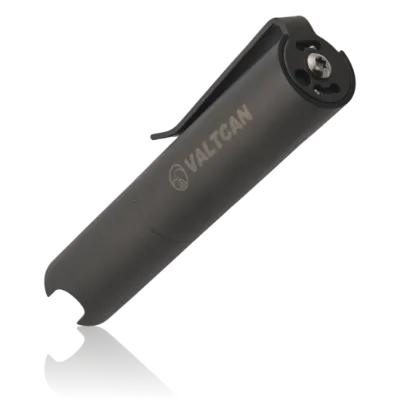 Valtcan Titanium Toothpick Holder V3.1 showing quick twist dispenser top, pocket clip, and keychain attachment