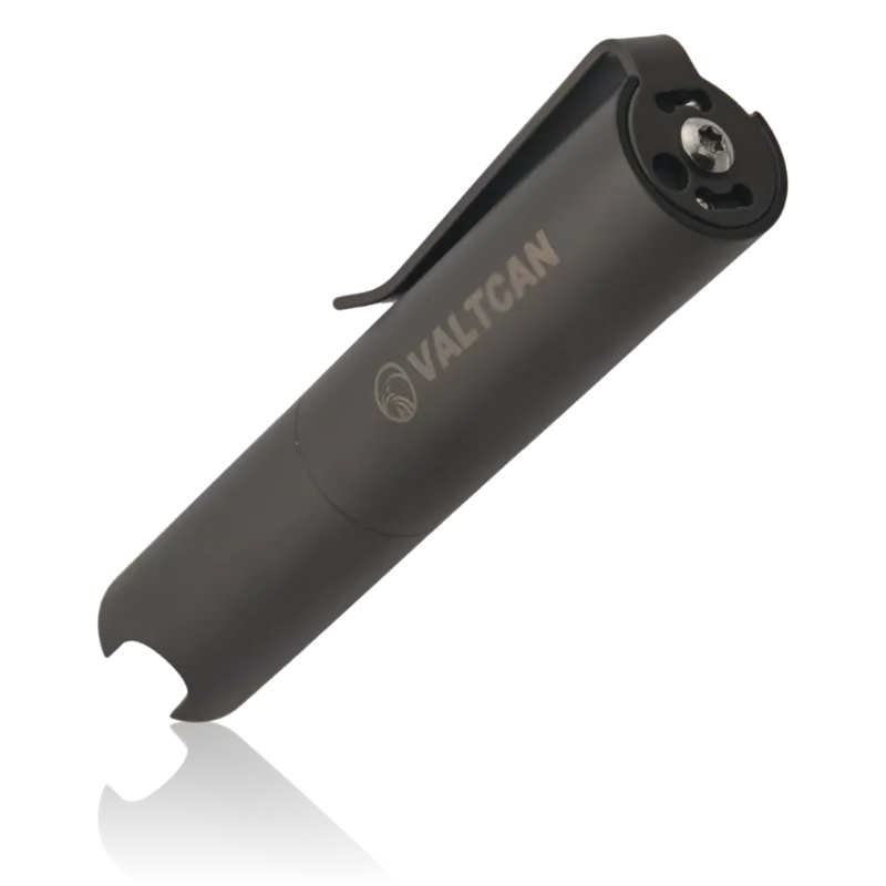 Valtcan Titanium Toothpick Holder V3.1 showing quick twist dispenser top, pocket clip, and keychain attachment