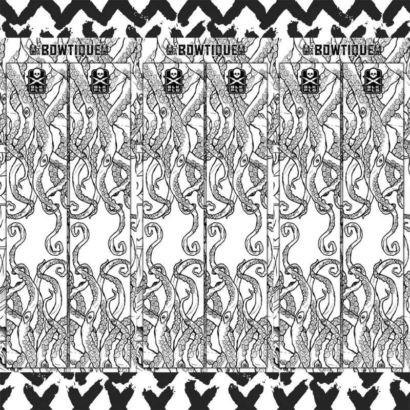 BLK FLG x Bowtique Kraken Arrow Wraps with tentacle artwork wrapped around arrow shafts