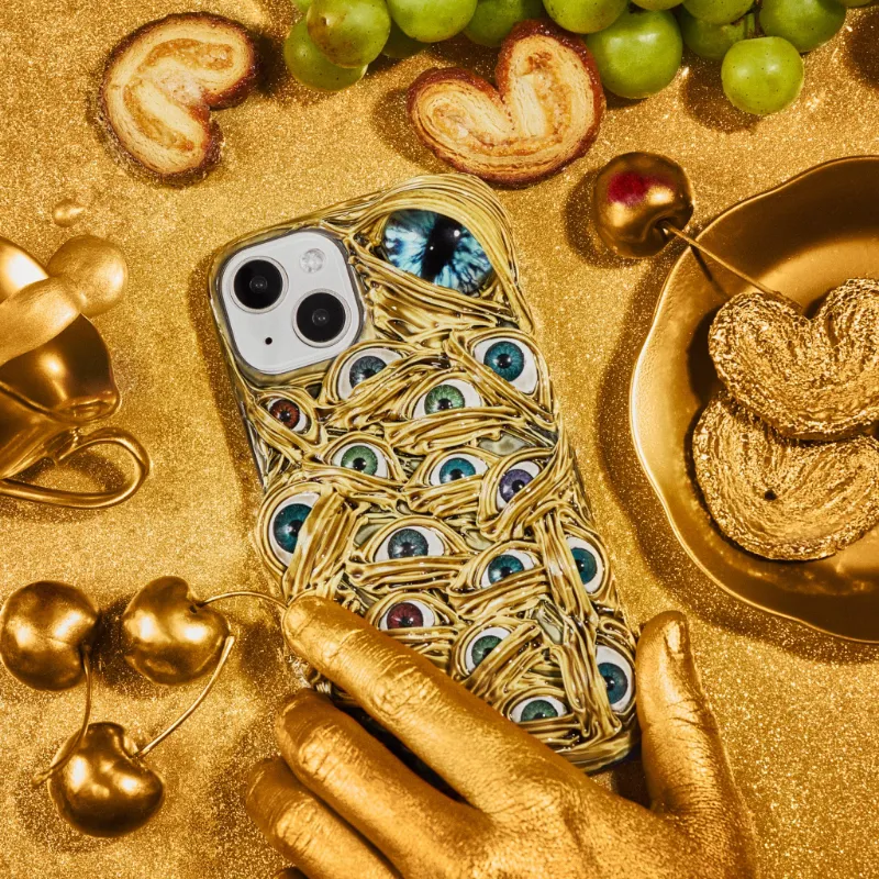 Techypop Gold Monster Eyes Handmade iPhone Case, quirky monster face with polymer clay and gold accents