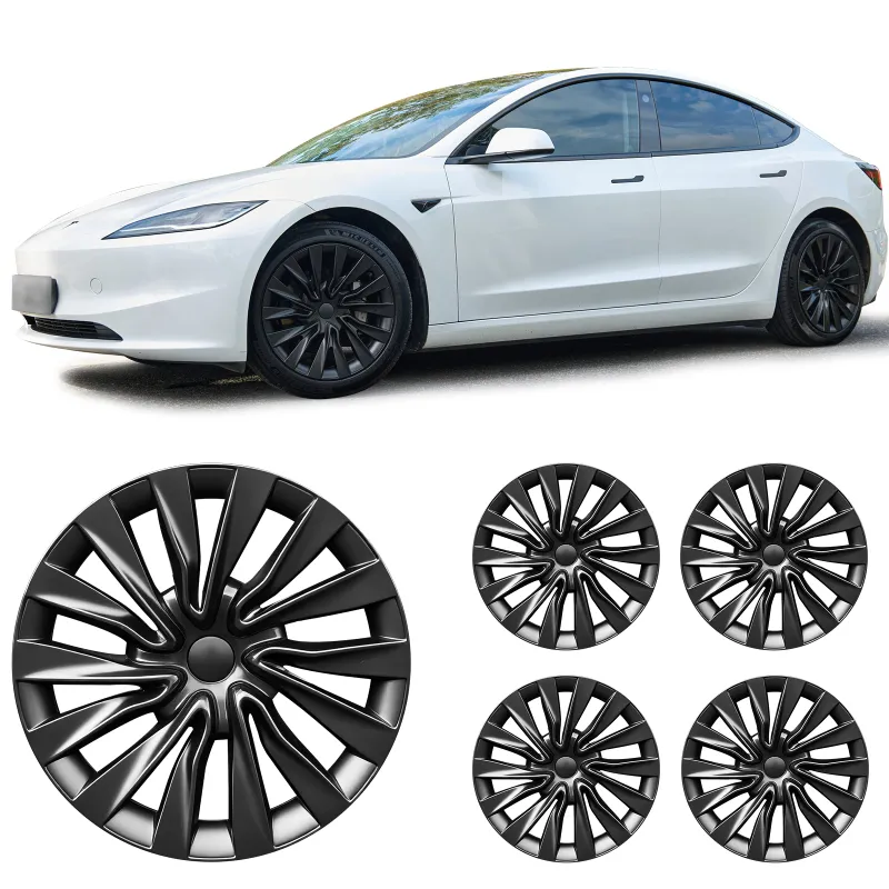 Tesstudio 18-inch X style rim protector hub caps for Tesla Model 3 Highland showing turbine design