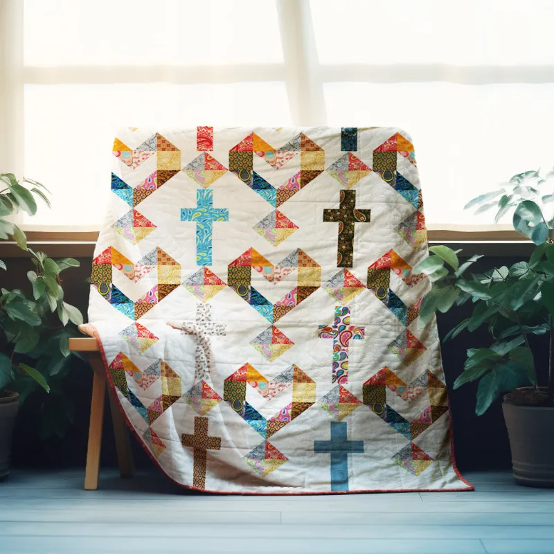 Boho Blanket Crossroads of Hearts Quilt Pattern, a bold graphic quilt design inspired by tree rings