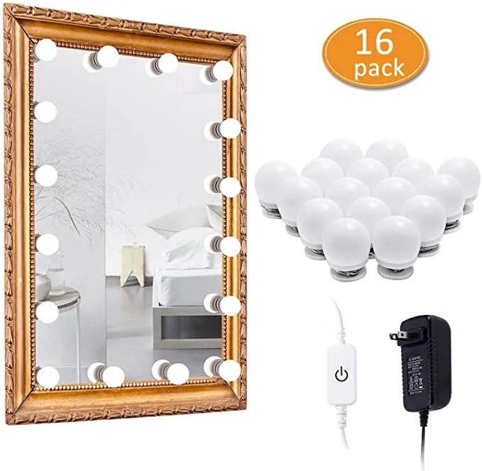 AIBOO LED Vanity Mirror Lights Hollywood style makeup lighting kit plug in dimmable 3 color 16 bulbs