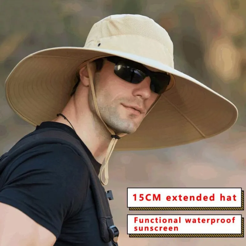 PUPU Sports Waterproof Fisherman Hat UPF 50+ Wide Brim Sun Protection Fishing Cap in solid color
