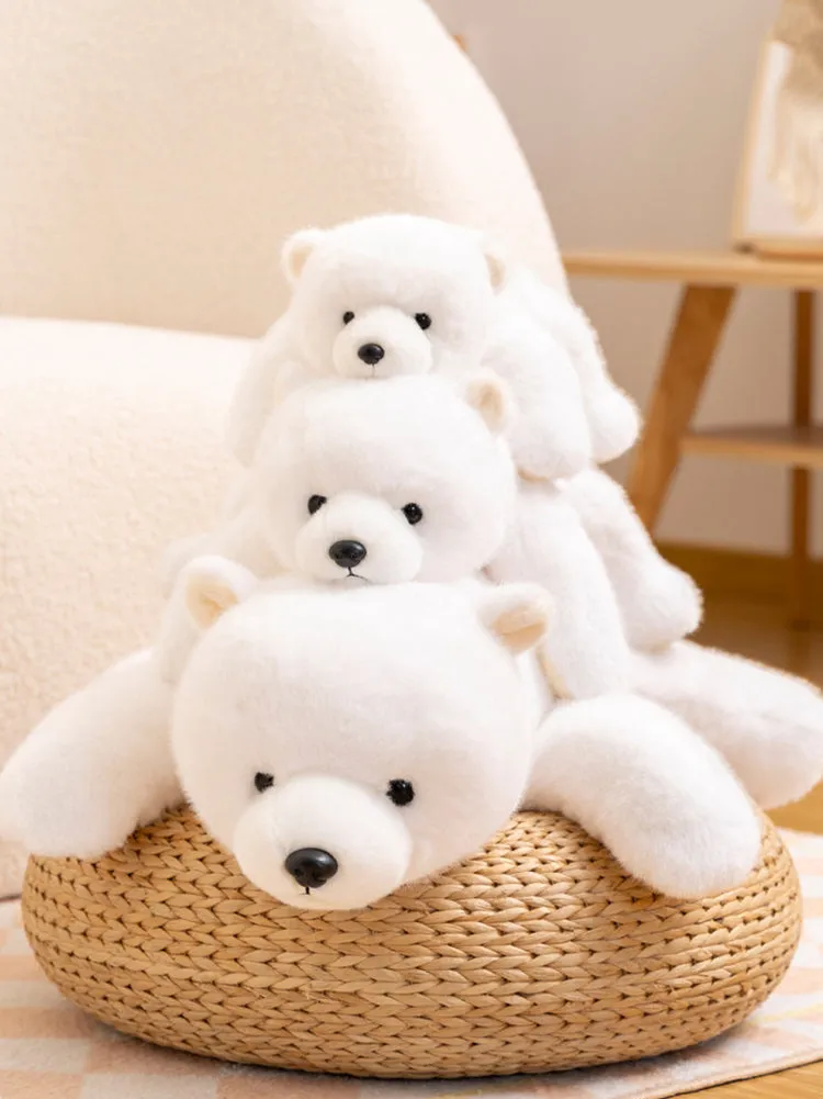 Juwas Bear Soft Plushies showing a white teddy toy on a wooden surface.