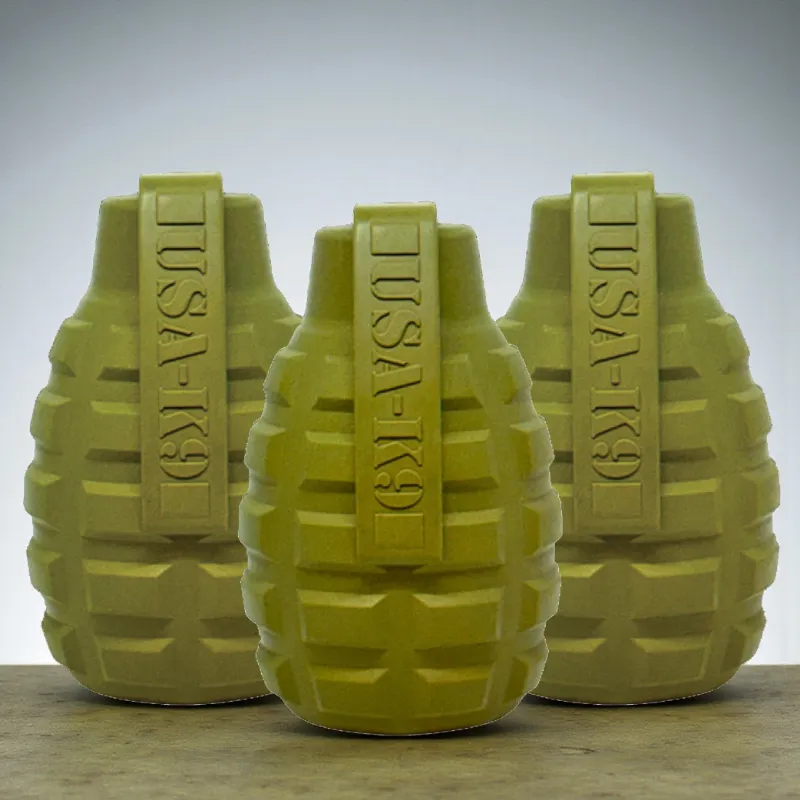 Soda Pup USA-K9 Grenade Shaped eDispenser Durable Rubber Chew Toy & Treat Dispenser 3 Pack Bundle product photo