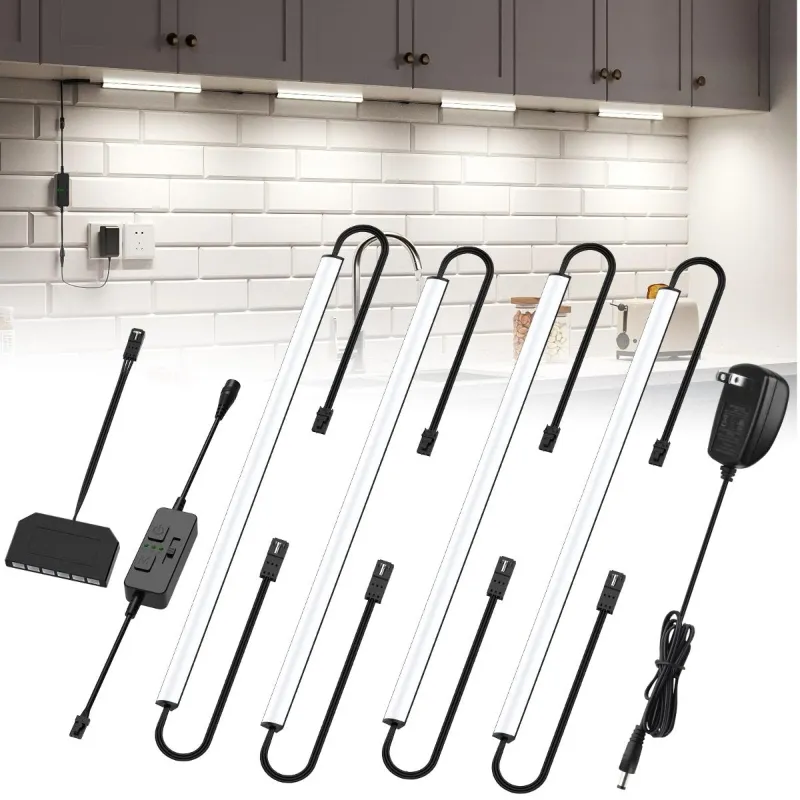 AIBOO Under Cabinet Lighting 4-pack 12W LED bars with timer and CCT slider