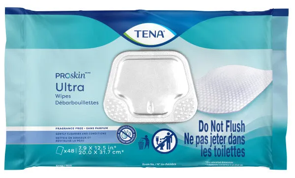 ActivKare TENA ProSkin Ultra Wipes package showing soft moistened washcloths for incontinence care