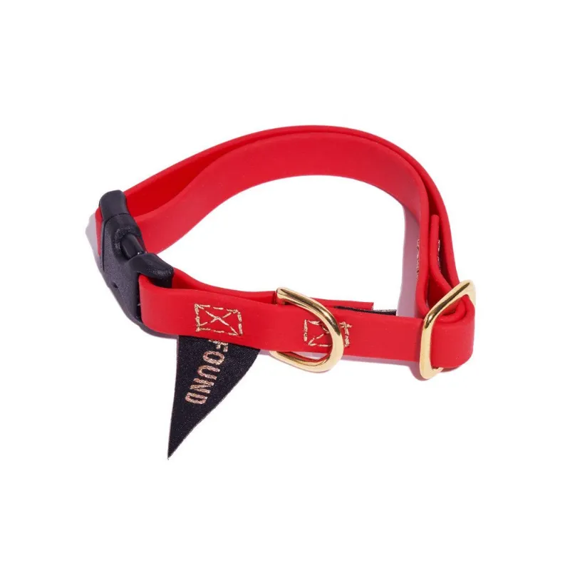 Found My Animal red waterproof Biothane dog collar with brass hardware