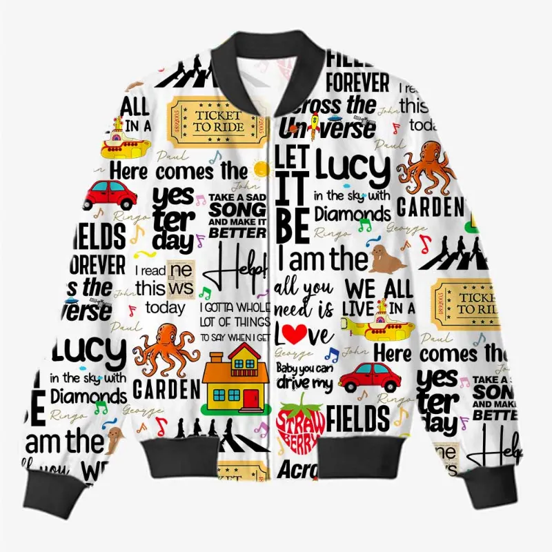 The Banyan Tee US AOP Bomber Jacket - Abbey Doodles, front view with all-over doodle print
