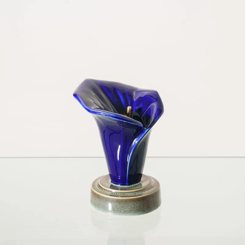 Pulvis Art Urns Calla Lily Keepsake Urn in Blue Night ceramic finish with floral design