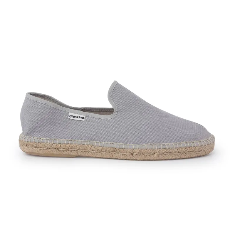 BIANKINA Napoli Eco Friendly Vegan Slip on Espadrilles in grey shown from the side