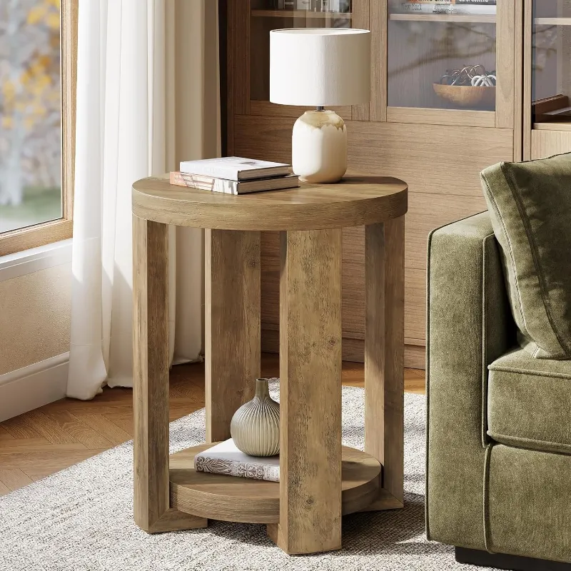Tribesigns 19.6 inch two-tier round end table with thickened wood top