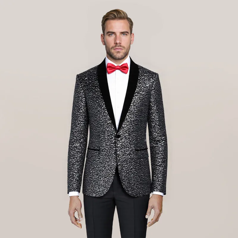 Cloudstyle C4B0141 Series Shiny Sequin Suit Jacket Dinner Party Tuxedo Blazer Silver