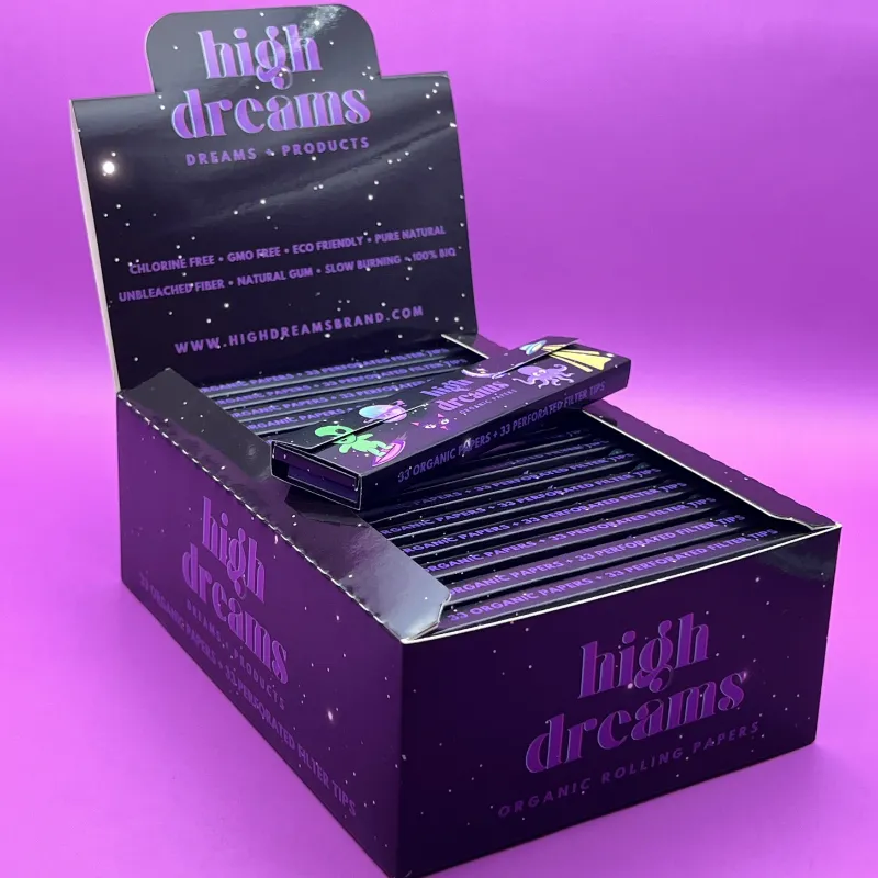 High Dreams Purple Rolling Papers case containing 32 booklets of king size organic papers