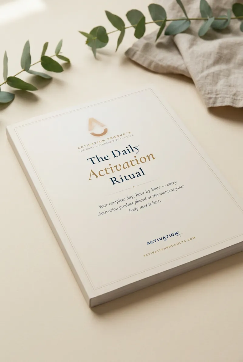 Activation Products Daily Activation Ritual guide booklet and wall chart showing daily wellness schedule