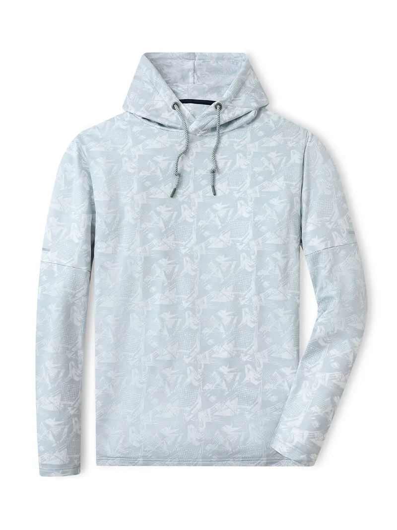 DTWOOO Print Performance Fleece Hoodie in Grey Abstract pattern showing front design and hood detail