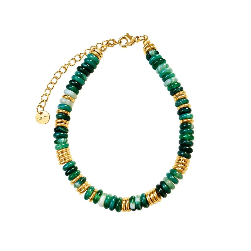 DORSYA Bali Green Agate Beaded Bracelet with vibrant green gemstone beads on gold-toned chain