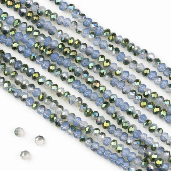 Cherry Tree Beads tiny 2x2mm crystal rondelle beads in light blue and green on a strand