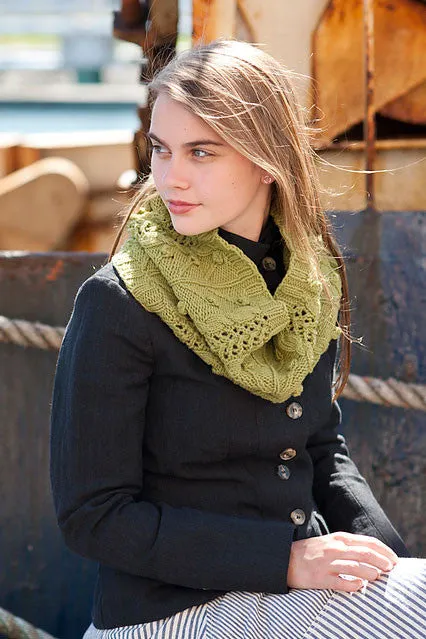 Kristen TenDyke Budding Forest Cowl knitting pattern showing textured stitch work