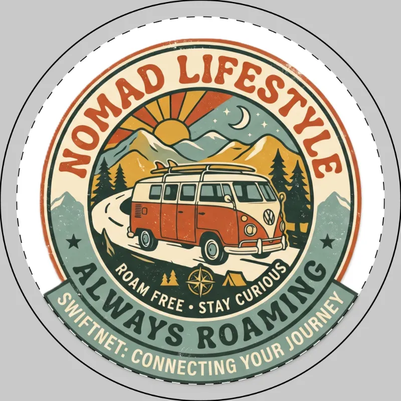SwiftNetllc Nomad Lifestyle Car Magnet with Always Roaming retro van badge weatherproof round design