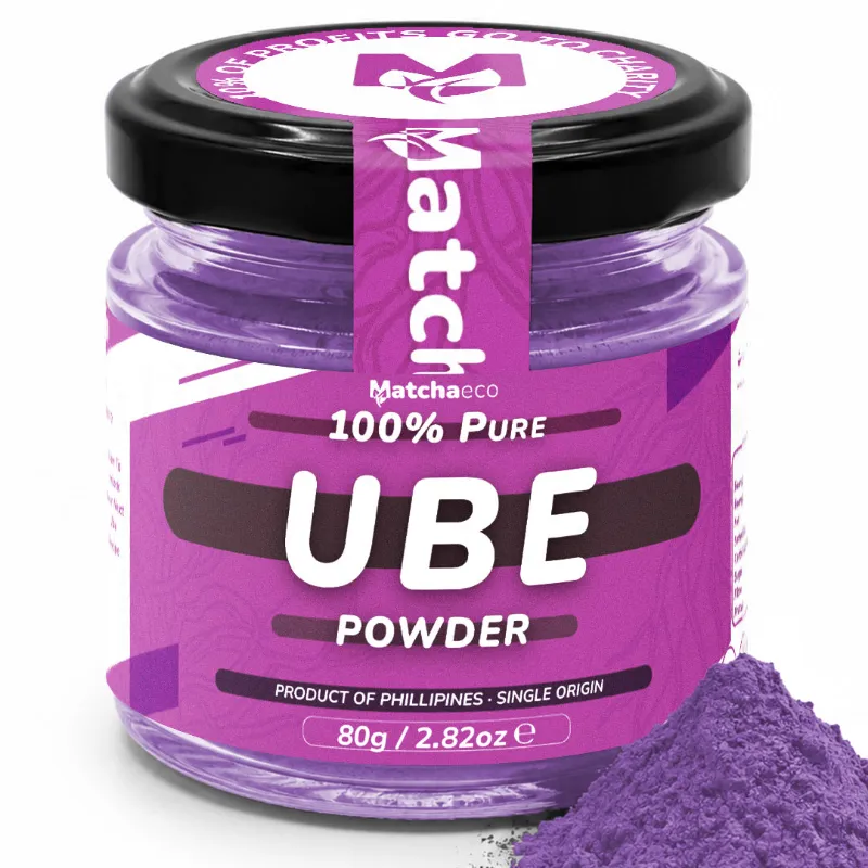 Matchaeco Ube Powder 100% Natural 80g glass jar of vibrant purple yam powder