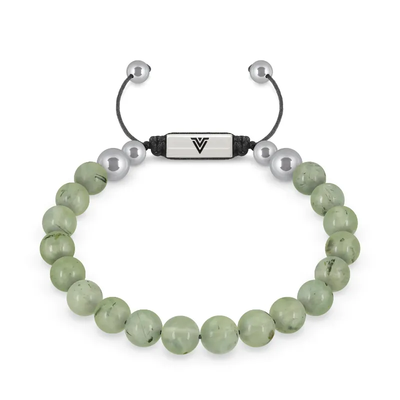 VOLTLIN Prehnite Shambala Bracelet with green prehnite beads on black nylon cord