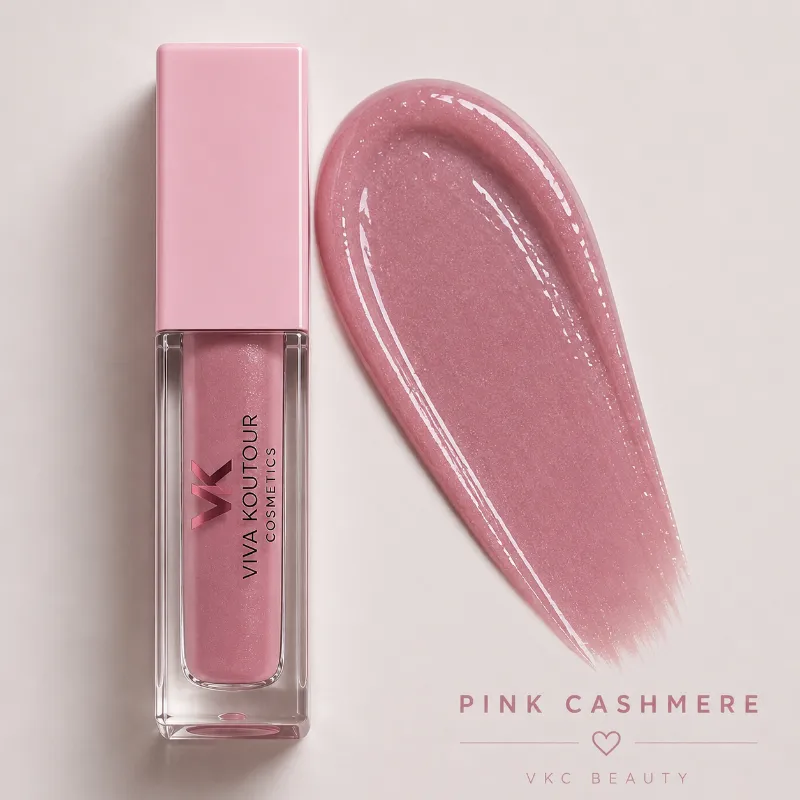 Viva Koutour Cosmetics Pink Cashmere Lip Gloss, creamy pink nude lip gloss tube